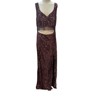Fashion Nova Sequin Gown 2X Mauve Formal Prom Evening Maxi Slit Dress Glam